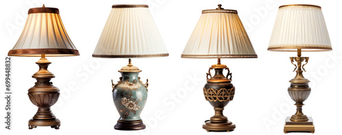 Antiques elegant table lamp collection isolated on transparent background photo