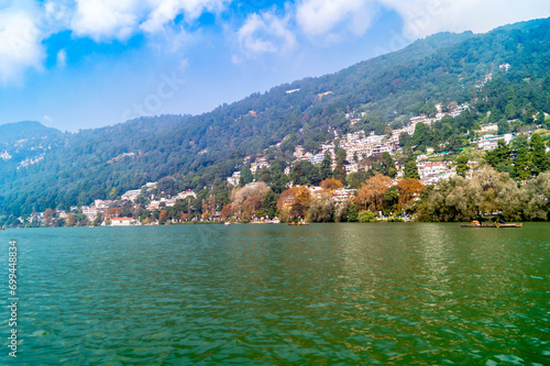 Nainital Lake and the Nainital City from the waters  photo