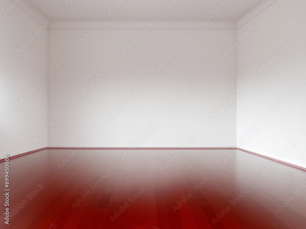Basic Empty White Room with Deep Red Cherry Hardwood Flooring, Clean and Vacant, for Product Mockup Basic Empty White Room with Deep Red Cherry Hardwood Flooring, Clean and Vacant, for Product Mockup