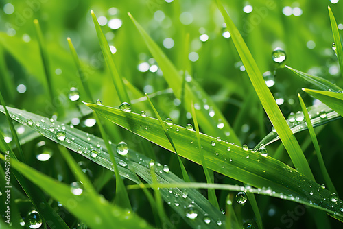 Green grass with water drops. Beauty and purity of environment photo