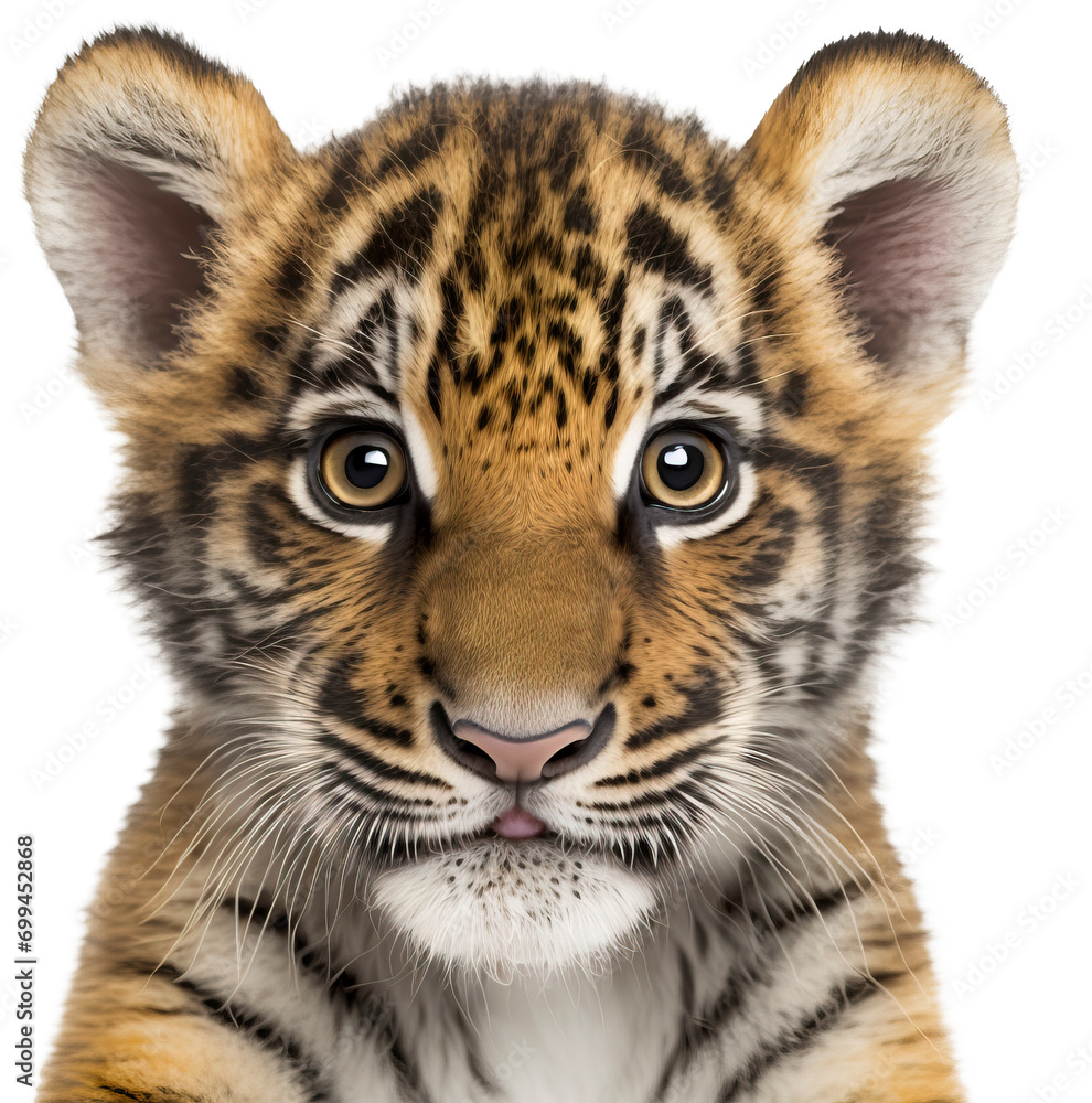 Fototapeta premium Tiger portrait isolated on transparent background. PNG