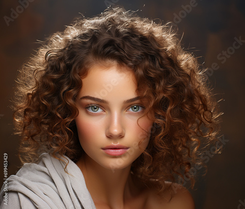 Image of beautiful young woman with curly hair. 