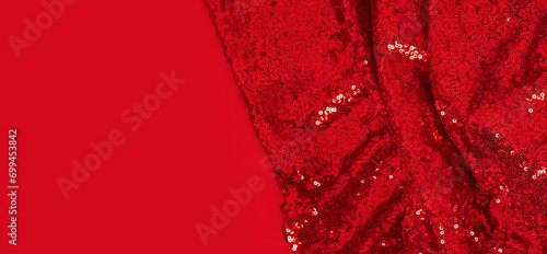 Fabric texture with spangles. Background sequin. Glitter texture. Fabric sequins. Red sequins pattern. Abstract background. photo