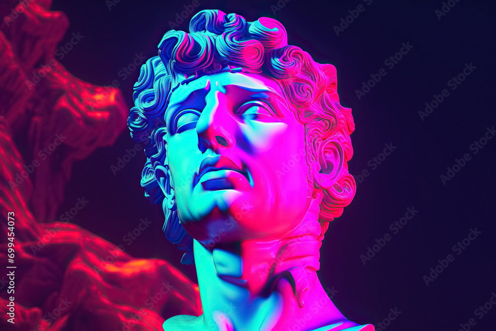 Antique Cyberpunk Neon Statue Clipart Collection - A Fusion of Classical Art and Futuristic Cyberpunk, Featuring Statues with Neon Accents and Cybernetic Enhancements, Generated AI