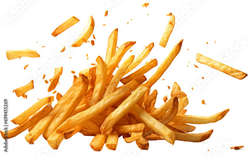 Splashing french fries isolated on transparent background. PNG photo