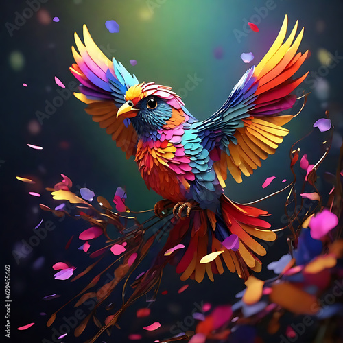 Enchanting Flight AI Animation of a Colorful and Beautiful Bird - AI Generated © Saikat