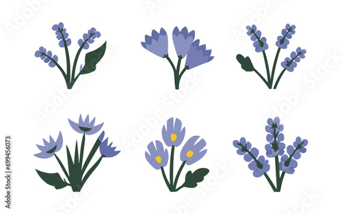 Abstract flowers vector clipart. Spring illustration.