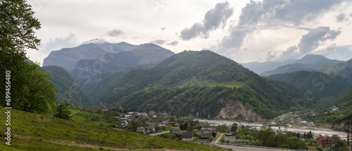 Panoramic view of the village Karasu in the Caucasus mountains photo