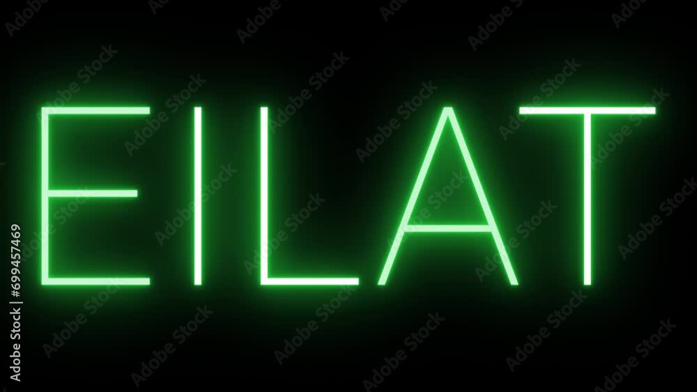 Flickering neon green glowing eilat text animated on black background Flickering neon green glowing eilat text animated on black background