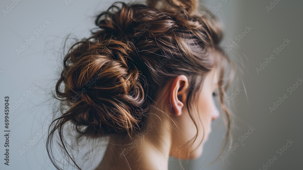 Close-up of Messy Fishtail Hairstyle, young attractive model Close-up of Messy Fishtail Hairstyle, young attractive model