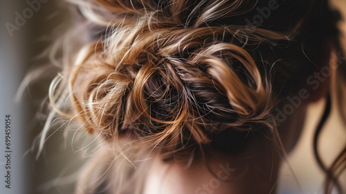 Close-up of Messy Fishtail Hairstyle, young attractive model