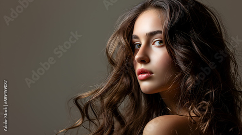 Close-up of Long Waves Hairstyle, young attractive model