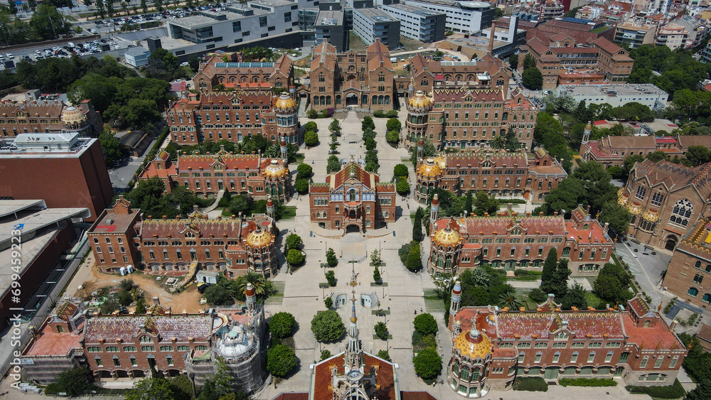 Naklejka premium Aerial view of Sant Pau hospital, Barcelona, Spain