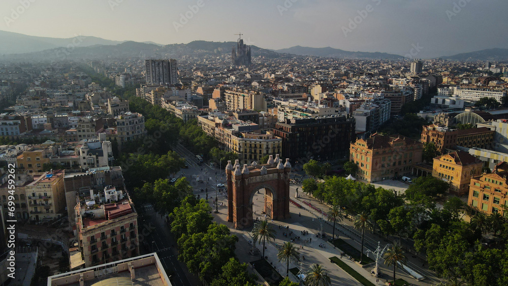 Aerial view of Arc de triomf, Barcelona, Spain