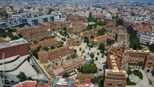 Aerial view of Sant Pau hospital, Barcelona, Spain