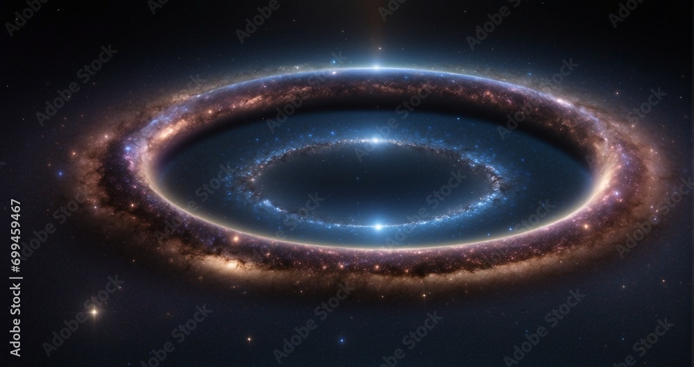 A cosmic halo of stars surrounding a distant elliptical galaxy, creating a celestial ring of light in the inky depths of space. hyper-realistic, lifelike, ultra-detailed, Wide-angle -Generative Ai A cosmic halo of stars surrounding a distant elliptical galaxy, creating a celestial ring of light in the inky depths of space. hyper-realistic, lifelike, ultra-detailed, Wide-angle -Generative Ai