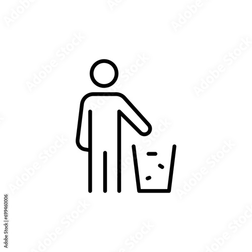 Throwing trash outline icons, minimalist vector illustration ,simple transparent graphic element .Isolated on white background