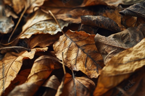 A close-up view of a pile of leaves. Perfect for autumn-themed designs and nature-related projects