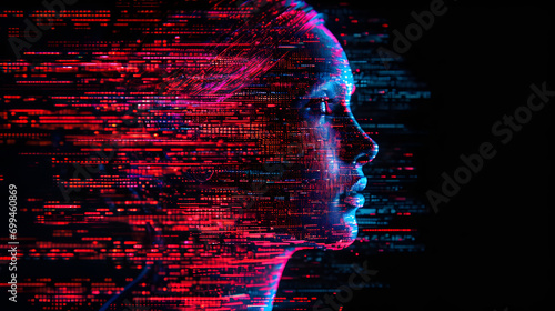 Human face with digital lines. Artificial intelligence, thinking power, super brain concept photo