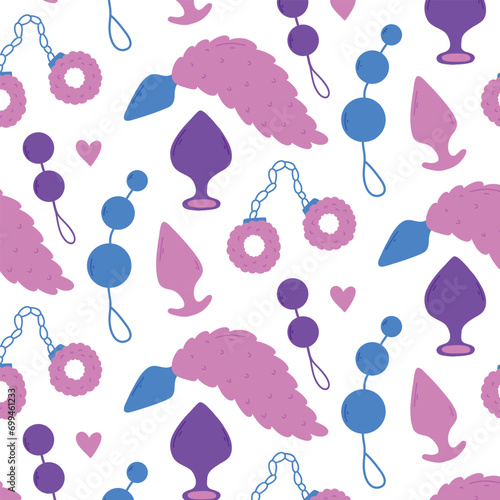 Seamless pattern with vibrators. Print for sex shop. Pattern with sex toys. Vector illustration. Flat style. Toys for adults.