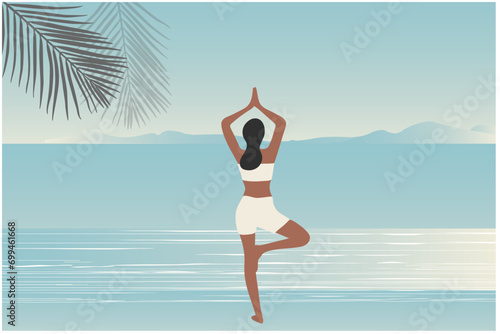 yoga girl on beach vector illustration 
