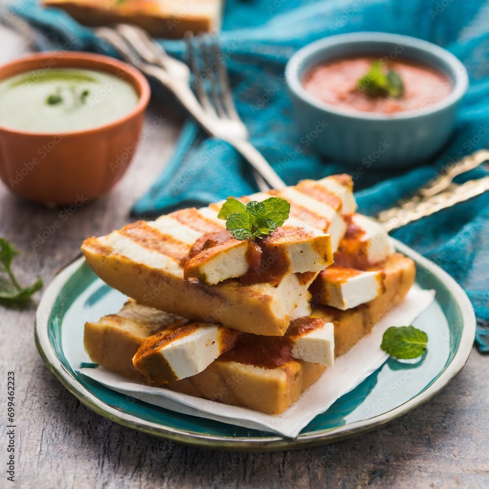 paneer tikka sandwich is a popular indian version of sandwich using cottage cheese curry with tomato ketchup, mint chutney paneer tikka sandwich is a popular indian version of sandwich using cottage cheese curry with tomato ketchup, mint chutney