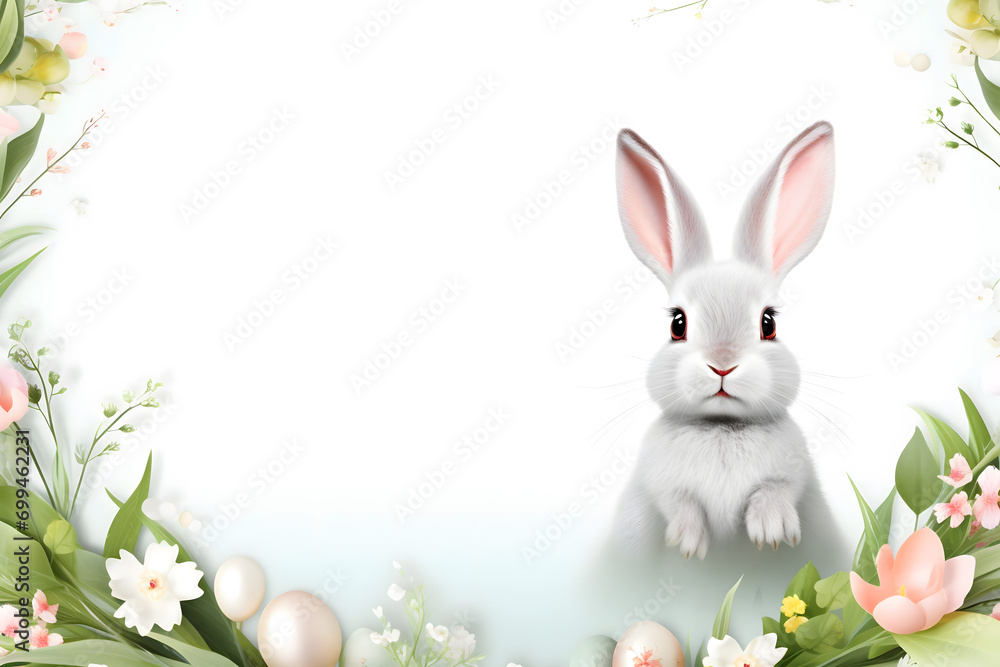 easter card, easter bunny with eggs, easter eggs and flowers, easter eggs in a basket, easter eggs and flowers on a white background, easter wall paper and background for social media