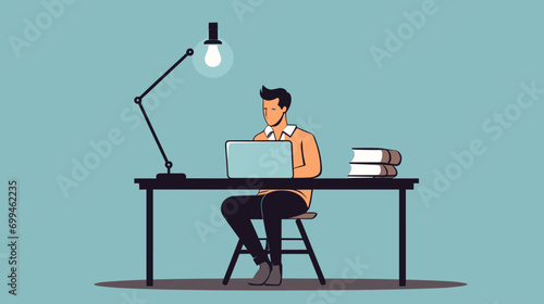 A professional working alone, brainstorming ideas. They could be sitting at their desk, working on a laptop, or simply doodling. The illustration could show the focus and determination of a single ind