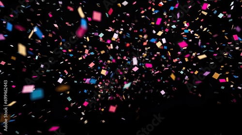 multi-coloured confetti flying from above black background