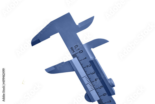 A large open caliper on a background of yellow wall, isolated on a white background photo