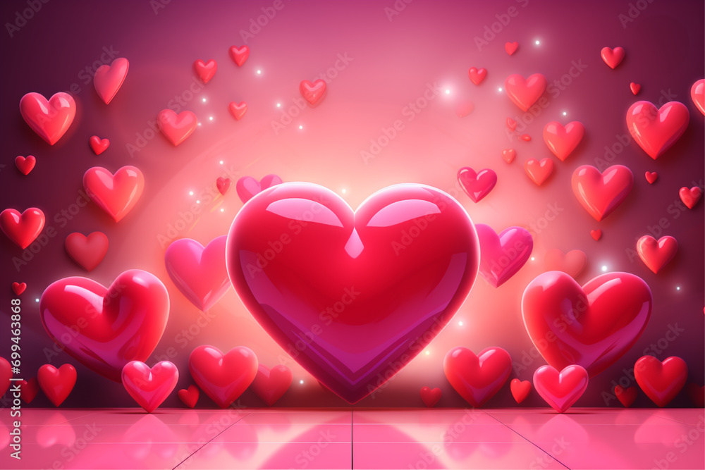 pink and red valentine's day background with hearts and lights