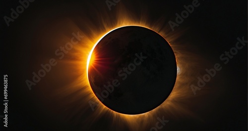 Solar eclipse The moon delicately covers the sun, casting a captivating cosmic shadow hyper-realistic, lifelike, ultra-detailed, Wide-angle lens -Generative Ai
