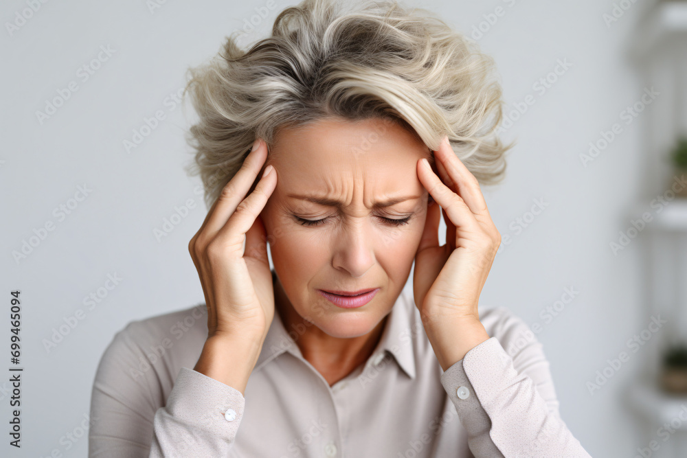 Middle-aged woman with migraine or headache Middle-aged woman with migraine or headache