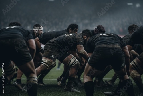 Rugby match between France and New Zealand's rugby team, 'All Blacks'. Generative AI photo