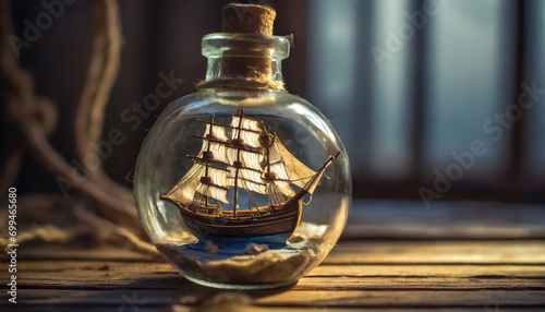 Vintage bottle with a ship inside