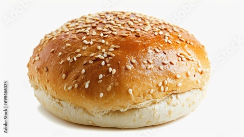 A close-up photo of a sesame bun with sesame seeds on top. Perfect for food blogs, restaurant menus, or bakery advertisements
