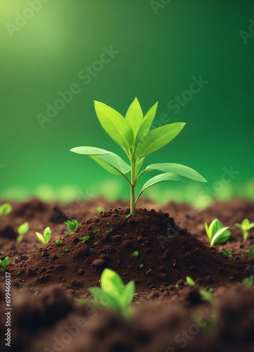 young plant in soil  Low poly style design  green geometric background   Modern 3d graphic