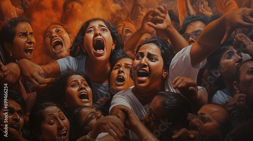 dynamic illustration of intense public demonstration with emotional crowds. perfect for editorial on social movements and collective expressions of passion