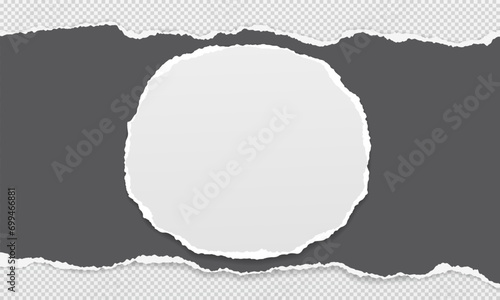 White round and dark grey torn paper with soft shadow for text or ad.