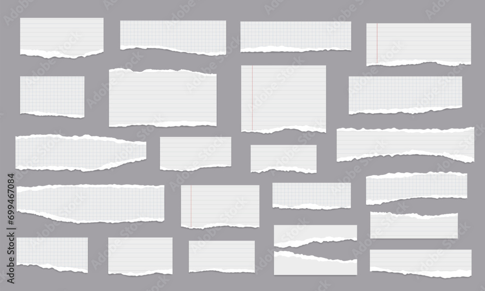 Paper Riped Math Set of torn, ripped white paper strips, lined, math notebook sheets ...