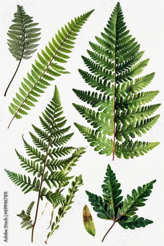 A collection of various types of leaves arranged on a white background. Suitable for nature-themed designs and projects