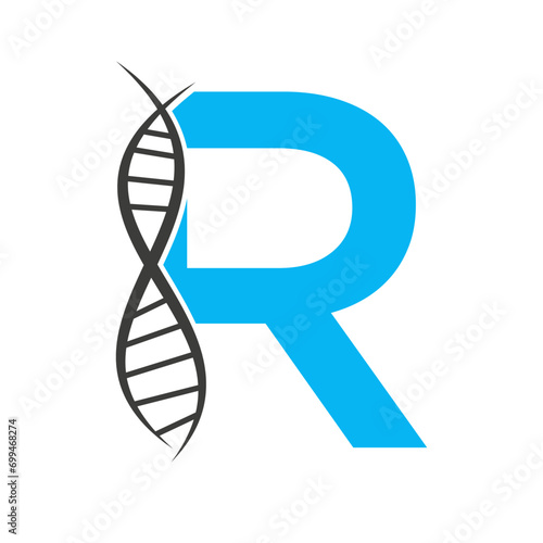 DNA Logo On Letter R Vector Template For Healthcare Sign