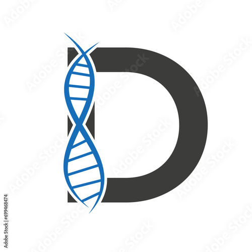 DNA Logo On Letter D Vector Template For Healthcare Sign