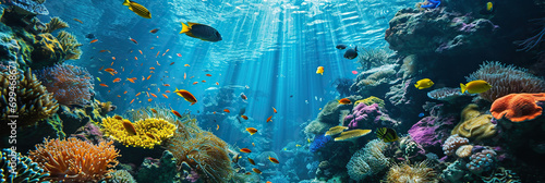 Wonderful and beautiful underwater world with corals and tropical fish. photo