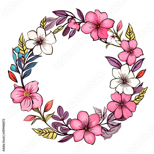 Floral wreath with pink flowers and leaves