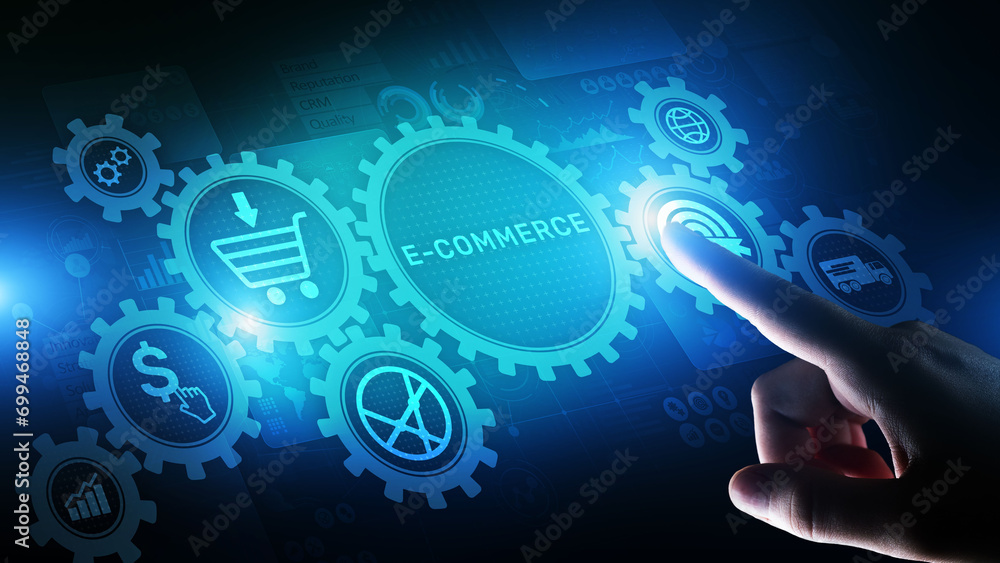 E-commerce business online digital internet shopping concept on virtual screen.