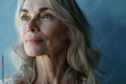 A close-up shot of a woman with long blonde hair. Perfect for beauty and fashion-related projects