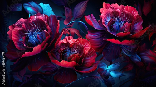 the flowers are colored blue in the style of realistic