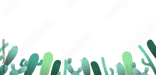 cactus background. savana succulent fee white space for text. bottom border.