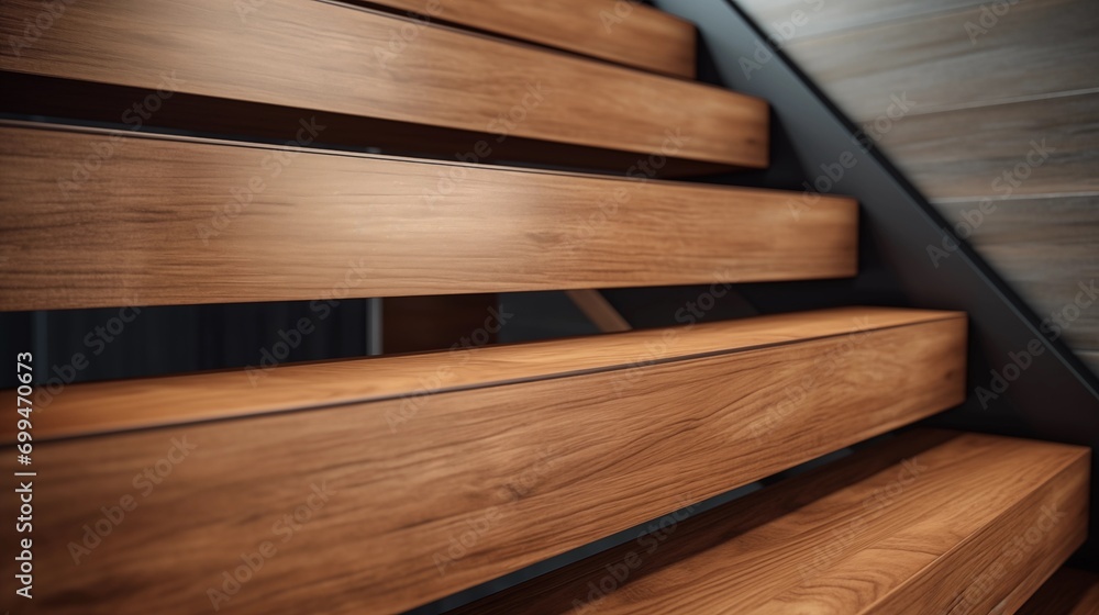 Close up step of wooden modern staircase.